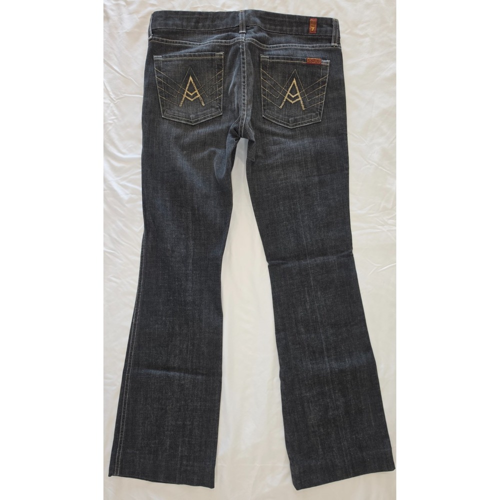 7 For All Mankind A Pocket Jeans Stretch Womens 30 Low Rise Black Boot USA Made - Picture 11 of 11